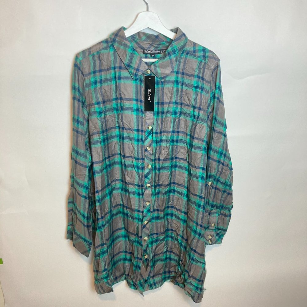 Tolani Collection Neicy Flannel Floral Long Sleeve Blouse Top 3X